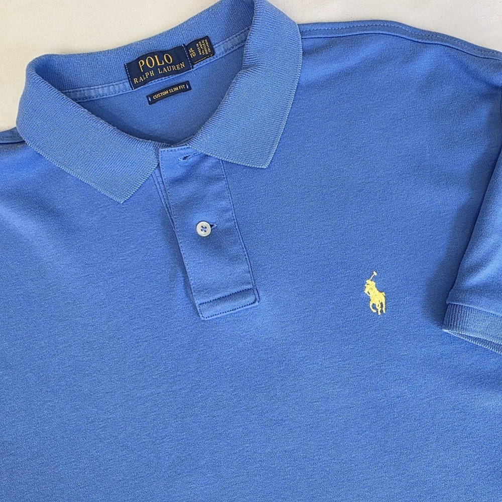 Polo Ralph Lauren Polo Shirt Mens XL‎ Blue Custom Slim Fit Cotton Pony Logo Golf